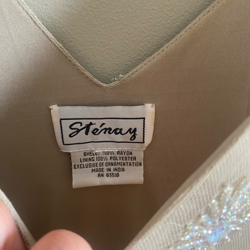 Vtg 90s‎ STENAY Slip Dress L Mesh Taupe Beaded Fairycorre Midi Evening Gown - Picture 5 of 11